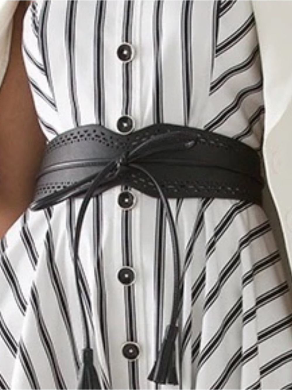 White House Black Market Black Leather Waist Belt with Tie Detail